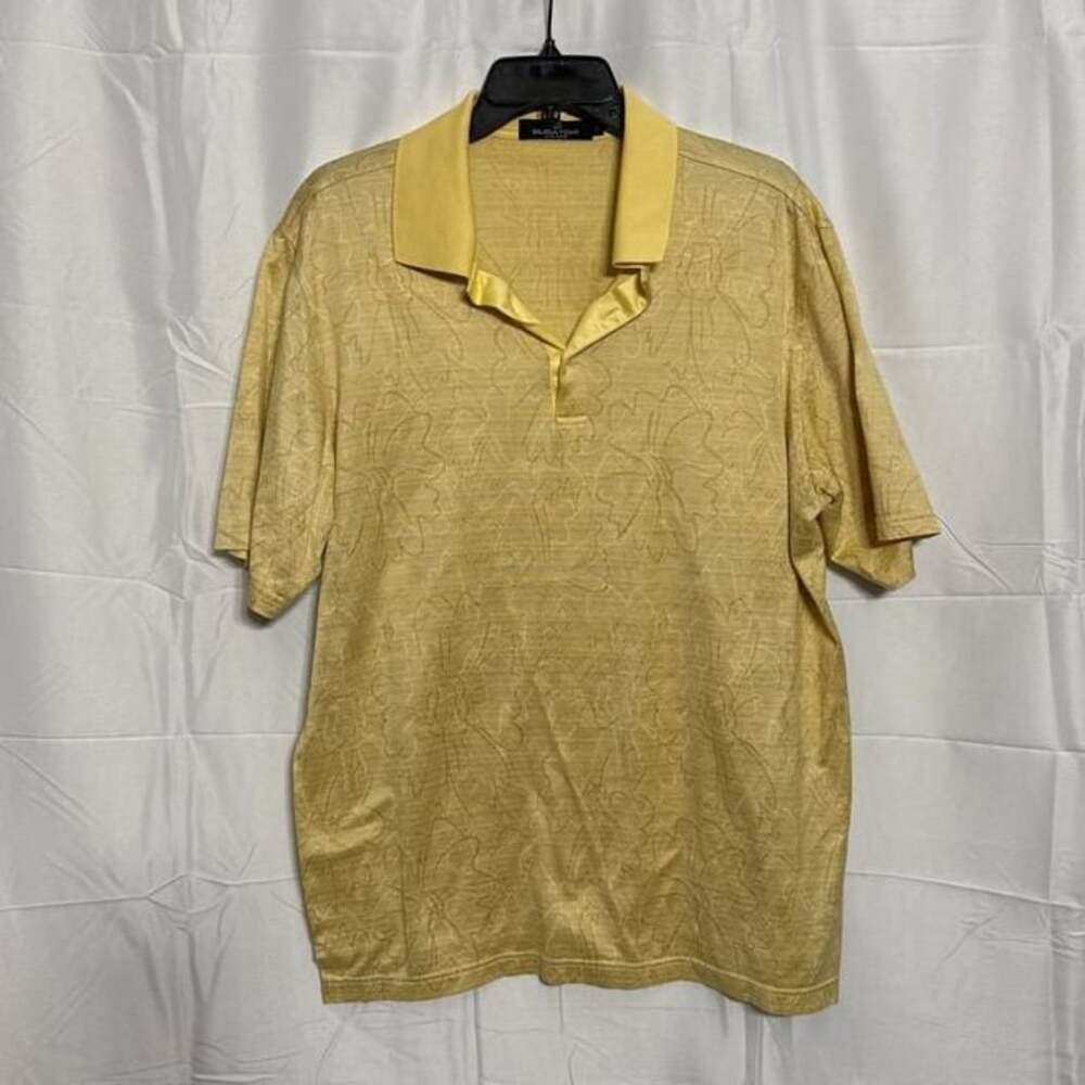 Bugatchi Men's Short Sleeve Knit Polo Shirt Classic Fit Yellow Gold